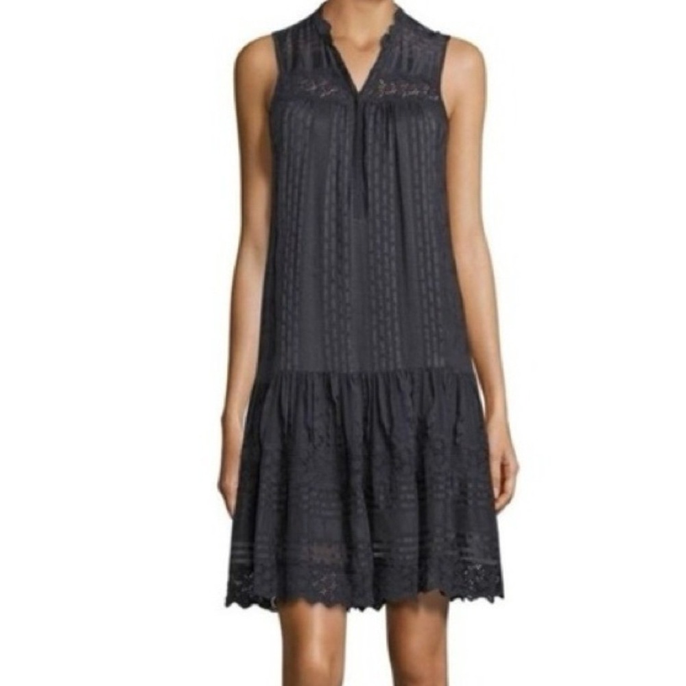 Rebecca Taylor Silk Lace Trim‎ Drop Waist Mini Dress Gray Size 4